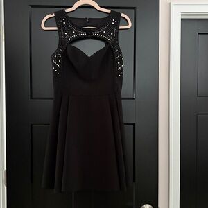 Guess Black Mini Dress with Studded Cutout Yoke and Delicate Beading. Size 6